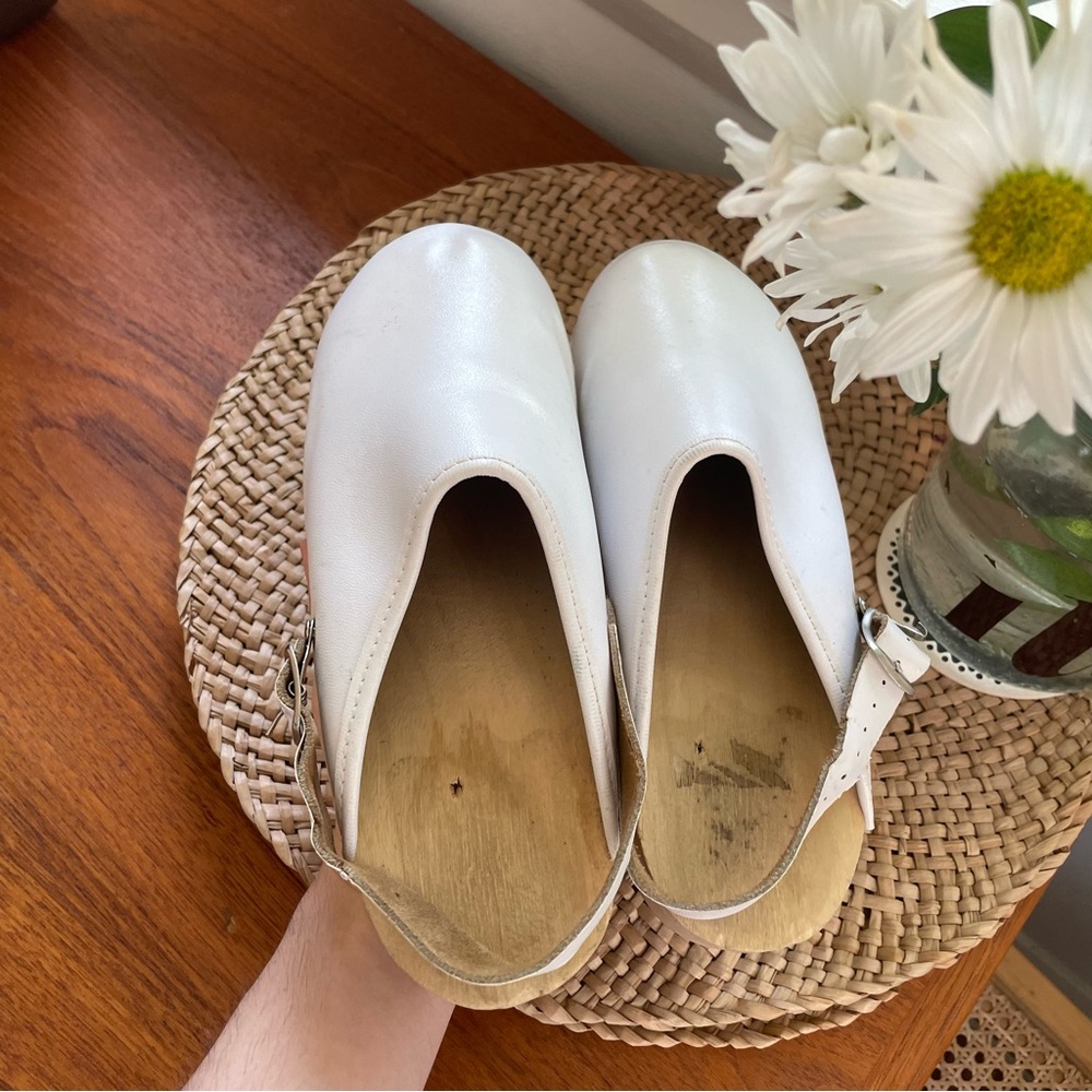 White Leather Swedish Clogs - Picture 6 of 7